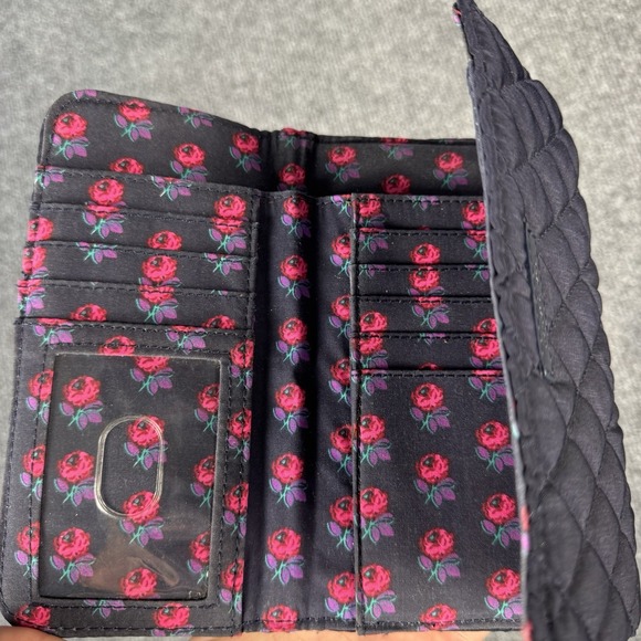 Vera Bradley Black Microfiber RFID Wallet Blue Pink Floral - Picture 3 of 6